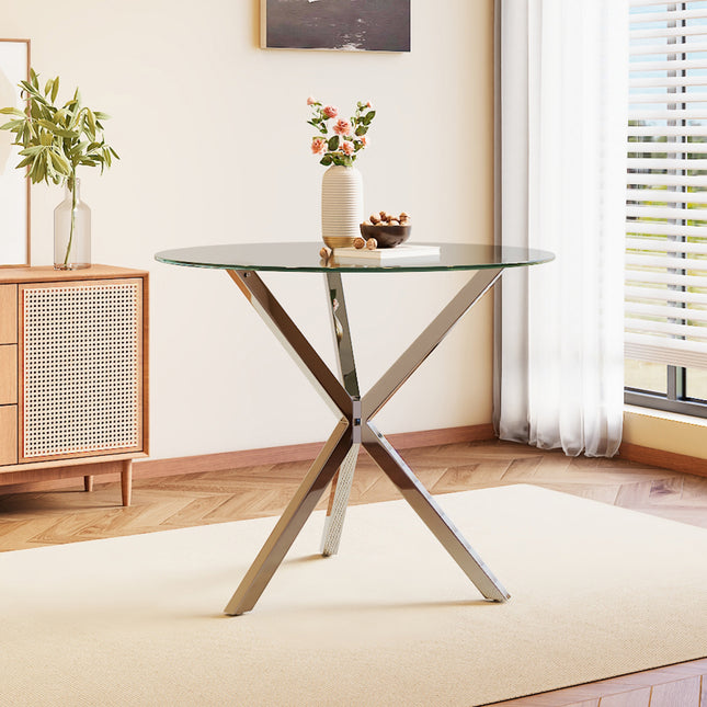 Chic Round Glass Dining Table with Metal Frame 90x75cm H