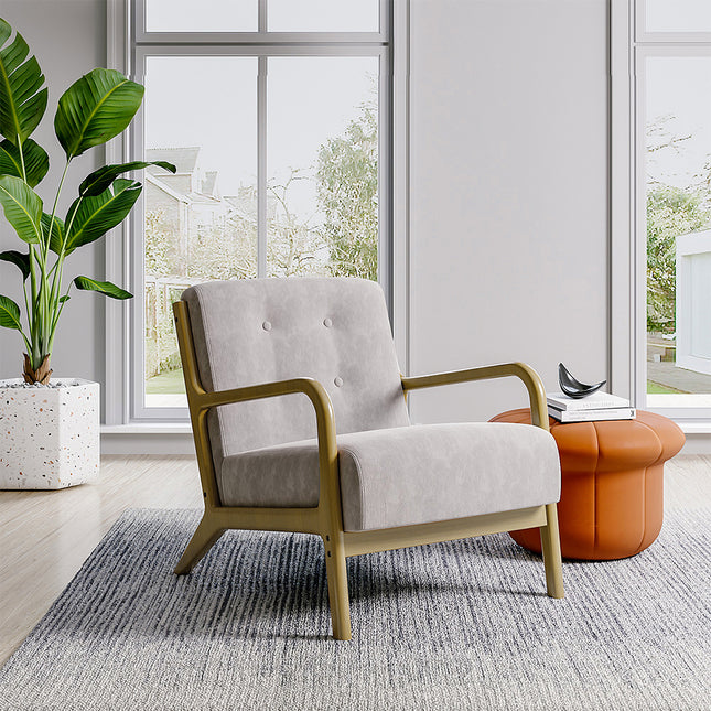 Solid Wooden Frame Upholstered Tufted Armchair