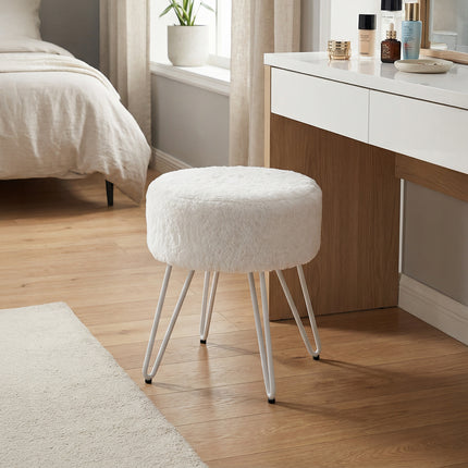 35cm Round Premium Vanity Stool Faux Fur Upholstered Stool