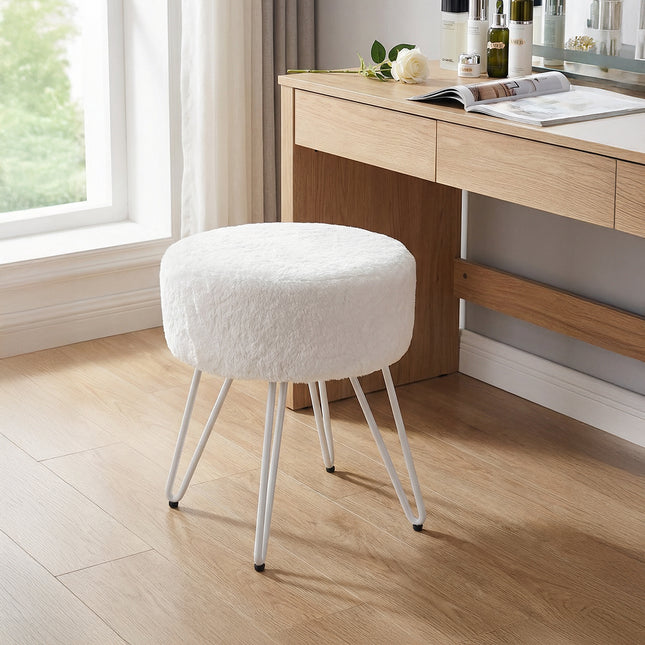 35cm Round Premium Vanity Stool Faux Fur Upholstered Stool