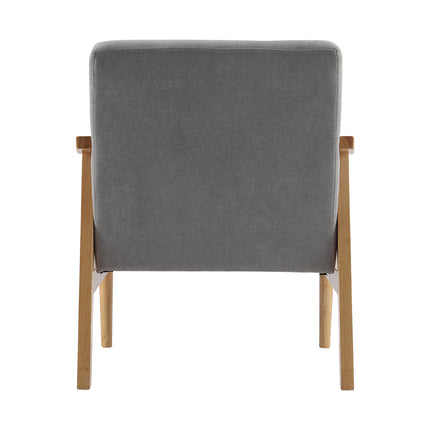 Grey Wooden Framed Accent Linen Fabric Buttoned Armchair