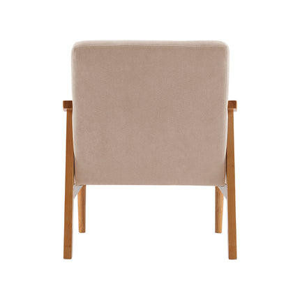Accent Linen Fabric Buttoned Armchair Wooden Frame Beige