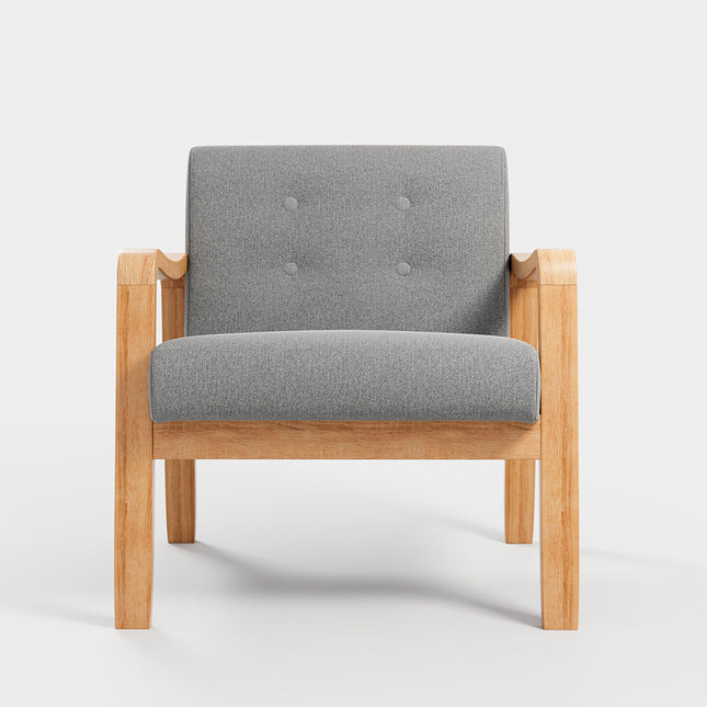 Soild Wooden Frame Grey Modern Linen Fabric Buttoned Armchair