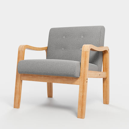Soild Wooden Frame Grey Modern Linen Fabric Buttoned Armchair