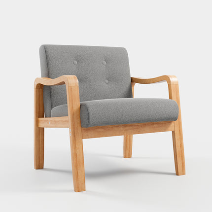 Soild Wooden Frame Grey Modern Linen Fabric Buttoned Armchair