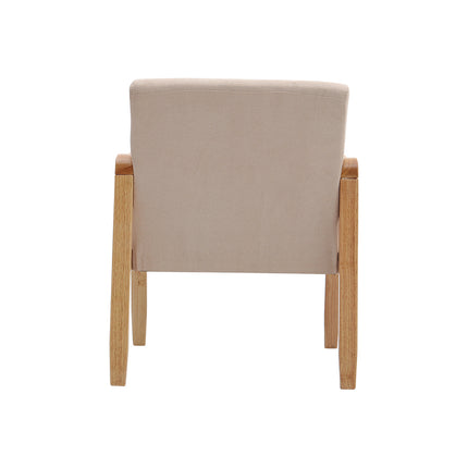 Modern Linen Fabric Buttoned Armchair Soild Wooden Frame Beige