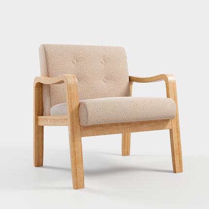 Modern Linen Fabric Buttoned Armchair Soild Wooden Frame Beige