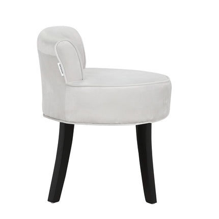 Velvet Vanity Stool Soft Seat Low Back with Black Wooden Legs