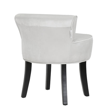 Velvet Vanity Stool Soft Seat Low Back with Black Wooden Legs