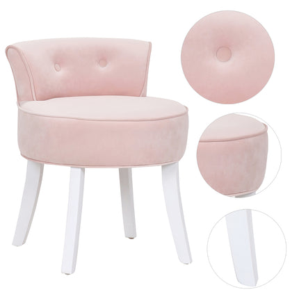 Velvet Vanity Stool Soft Seat Low Back with Black Wooden Legs