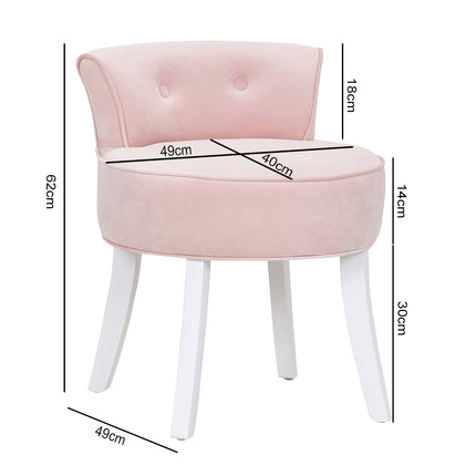 Velvet Vanity Stool Soft Seat Low Back with Black Wooden Legs
