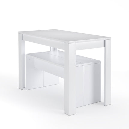 White Set of 3 Modern Dining Room Table and Benches