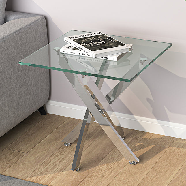 Square Tempered Glass Top Side Table with Chrome Legs