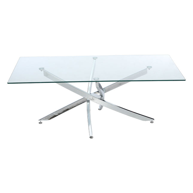 120x60CM Rectangle Tempered Glass Top Side Table with Chrome Legs