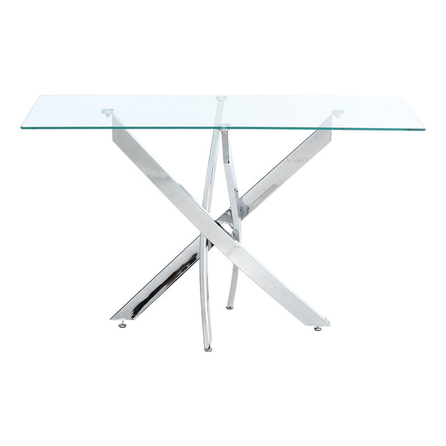120x40CM Rectangle Tempered Glass Top Side Table with Chrome Legs