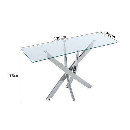 120x40CM Rectangle Tempered Glass Top Side Table with Chrome Legs