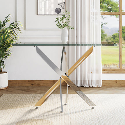 120x40CM Rectangle Tempered Glass Top Side Table with Chrome Legs