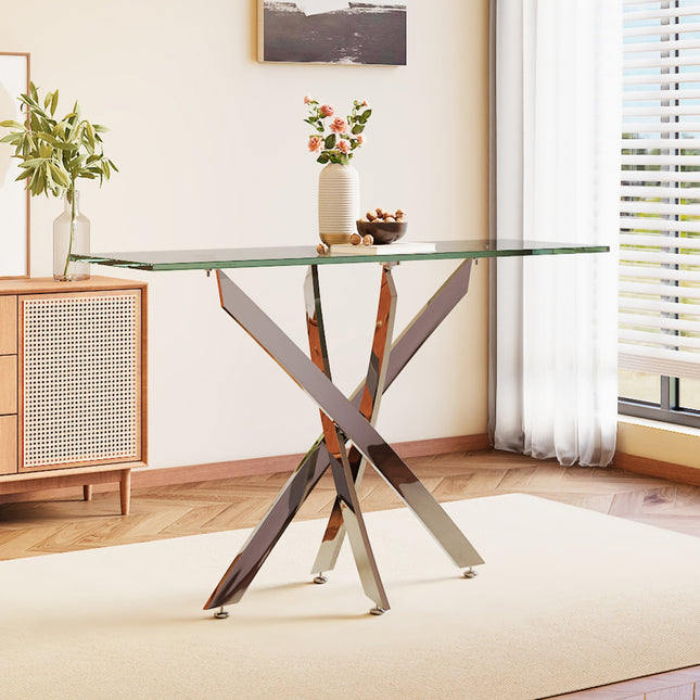 120x40CM Rectangle Tempered Glass Top Side Table with Chrome Legs
