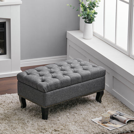 Nailhead Trim Button-Tufted Upholstered Bench Footstool
