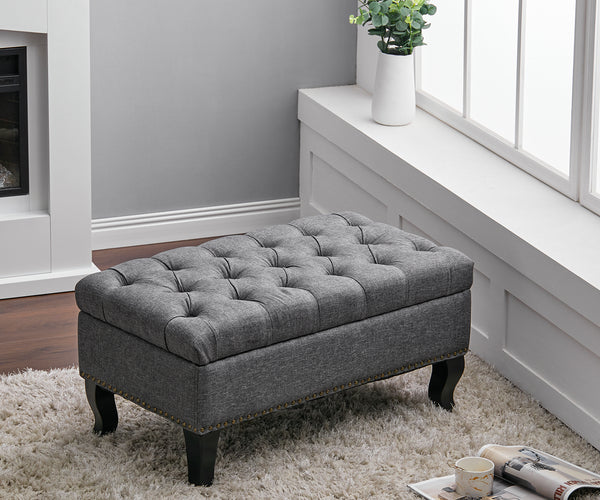 Nailhead Trim Button Tufted Upholstered Bench Footstool