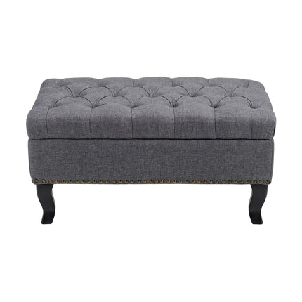 Linen Upholstered Chesterfield Buttoned Footstool Grey 80x40cm