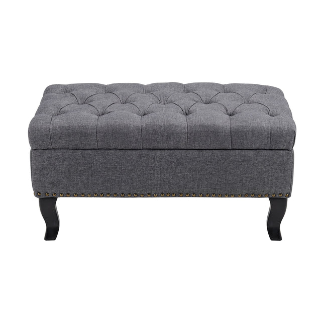 Linen Upholstered Chesterfield Buttoned Footstool Grey 80x40cm