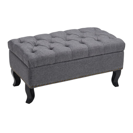 Linen Upholstered Chesterfield Buttoned Footstool Grey 80x40cm