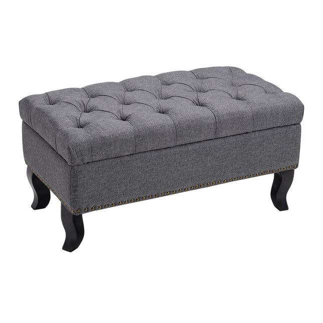 Nailhead Trim Button-Tufted Upholstered Bench Footstool