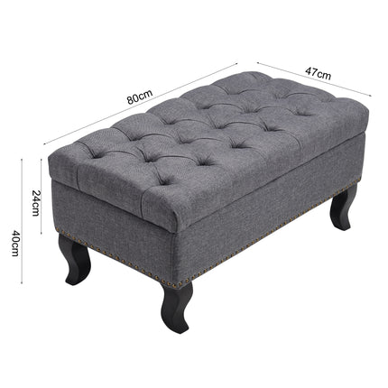 Linen Upholstered Chesterfield Buttoned Footstool Grey 80x40cm