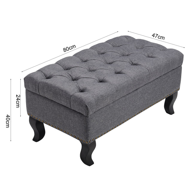 Linen Upholstered Chesterfield Buttoned Footstool Grey 80x40cm
