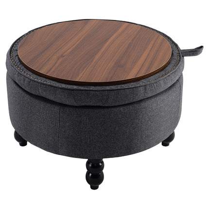 Linen Buttoned Ottoman Storage Footstool Grey