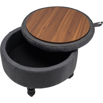 Linen Buttoned Ottoman Storage Footstool Grey