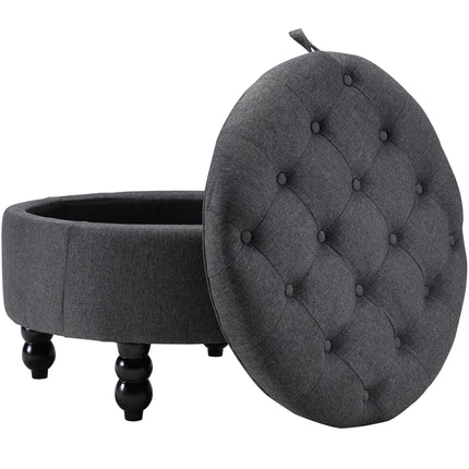 Linen Buttoned Ottoman Storage Footstool Grey