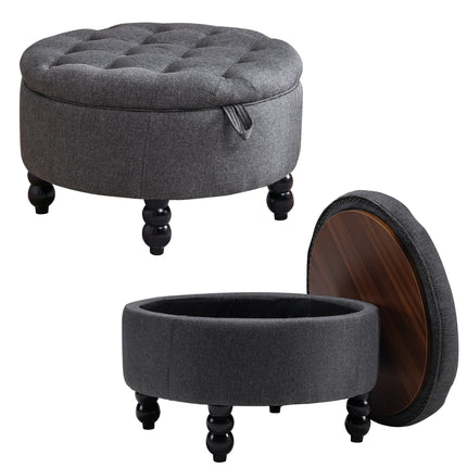 Linen Buttoned Ottoman Storage Footstool Grey