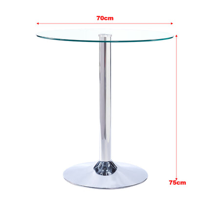 Round Dining Table in Silver with Clear Glass 70x75cm H