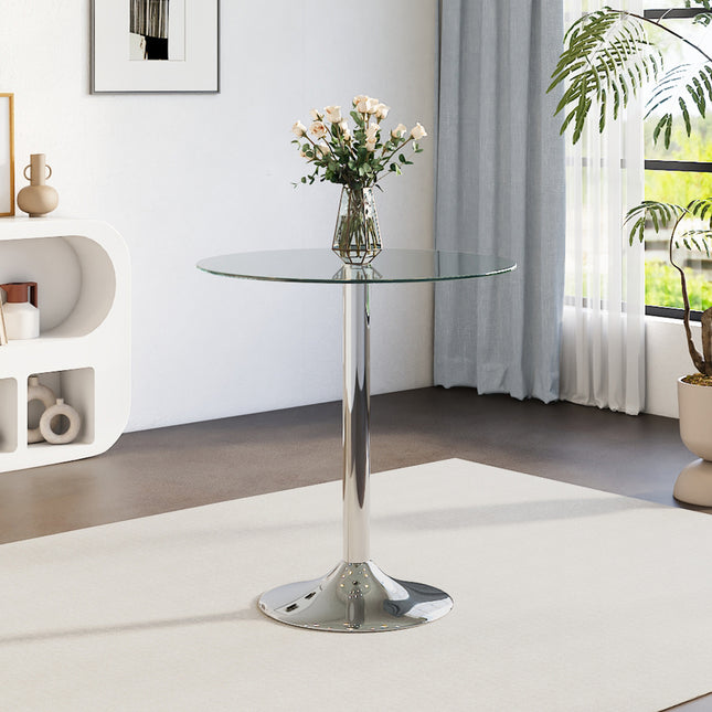 Round Dining Table in Silver with Clear Glass 70x75cm H