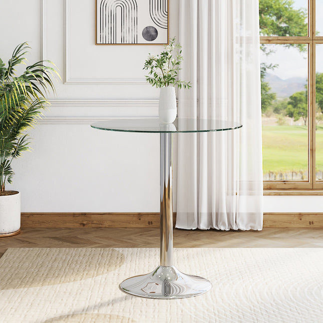 Round Dining Table in Silver with Clear Glass 70x75cm H
