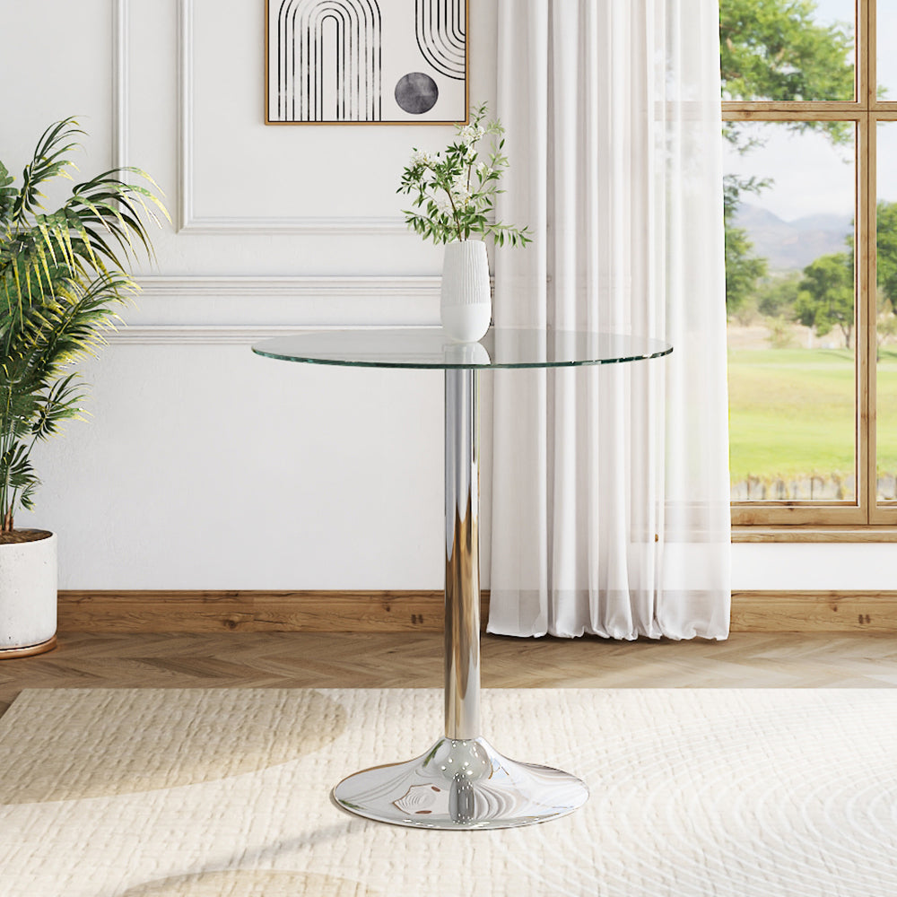 Round Dining Table in Silver with Clear Glass 70x75cm H – Bathroom