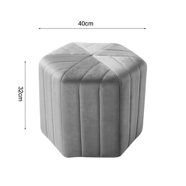 Velvet Hexagon Footstool, Grey