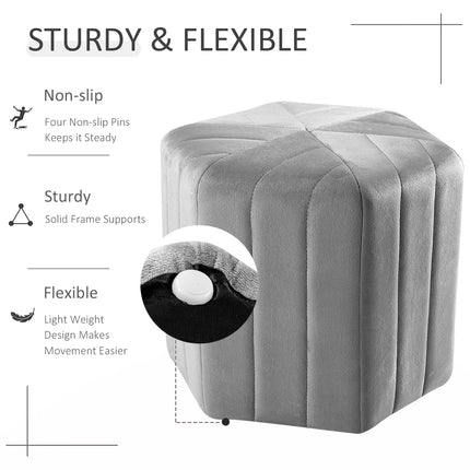 Velvet Hexagon Footstool, Grey