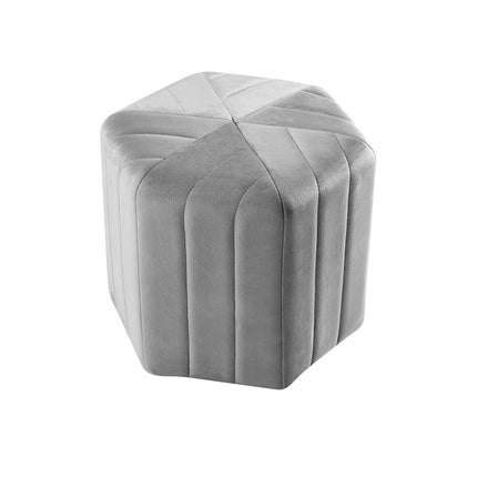 Velvet Hexagon Footstool, Grey