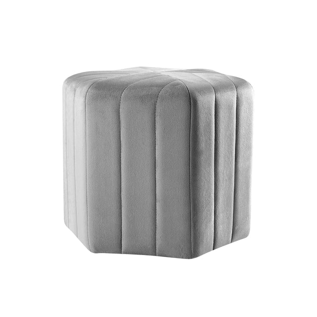 Velvet Hexagon Footstool, Grey