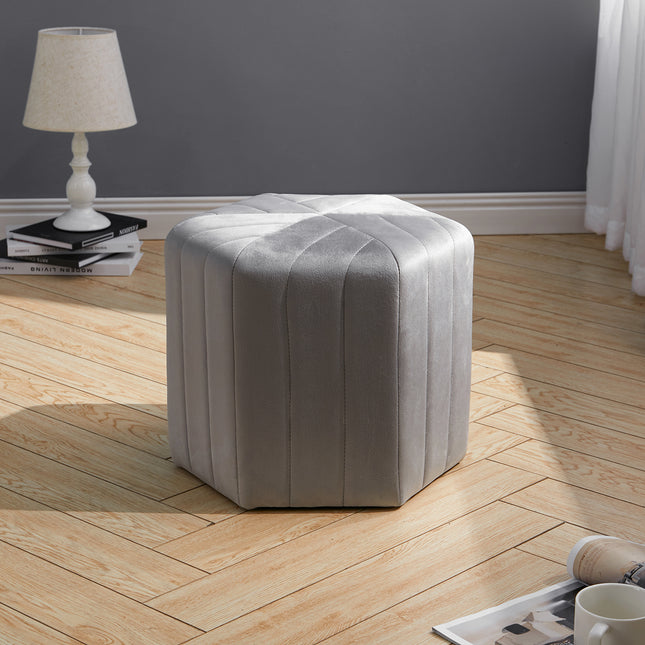Minimal Hexagonal Velvet Footstool Ottoman with Stripes