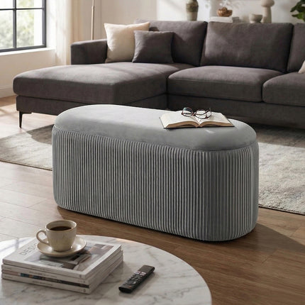 Elliptical Velvet Ottoman Storage Bench Grey