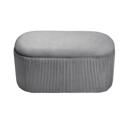 Elliptical Velvet Ottoman Storage Bench, Grey