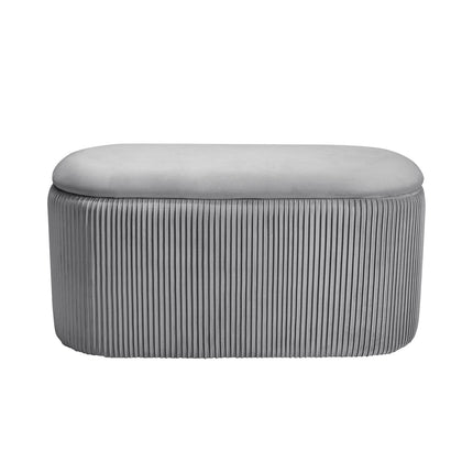 Elliptical Velvet Ottoman Storage Bench Grey