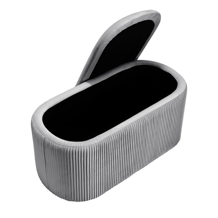Elliptical Velvet Ottoman Storage Bench, Grey
