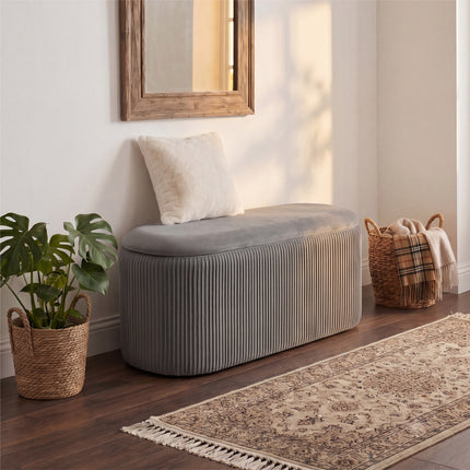 Elliptical Velvet Ottoman Storage Bench Grey