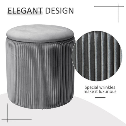 Round Velvet Ottoman Storage Footstool, Grey