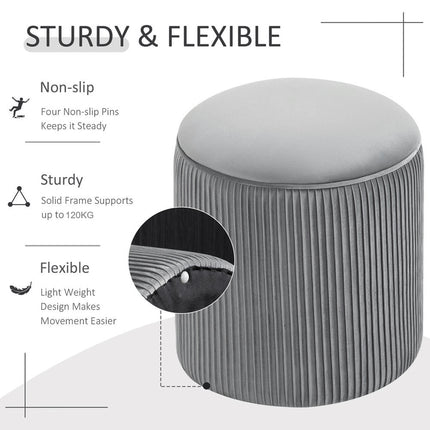 Round Velvet Ottoman Storage Footstool, Grey